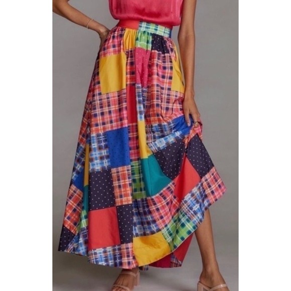 Anthropologie Dresses & Skirts - Anthropologie Maeve Patchwork Plaid A-Line Maxi Skirt Size Small